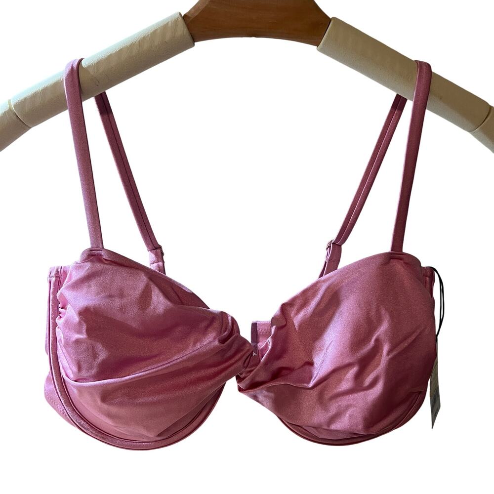 Shade & Shore Women's Pink Underwire Twist-Front Bikini Top - Size 36D - NWT